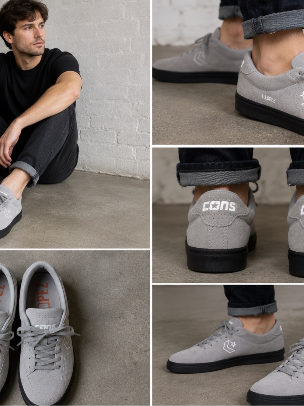 Converse CONS Lopez Suede Sneakers in Gray with Black Sole